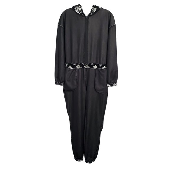 Juicy Couture Size L Jumpsuit Hoodie Velour Jogger Zip Up Pockets Logo Print Y2K - Picture 3 of 15